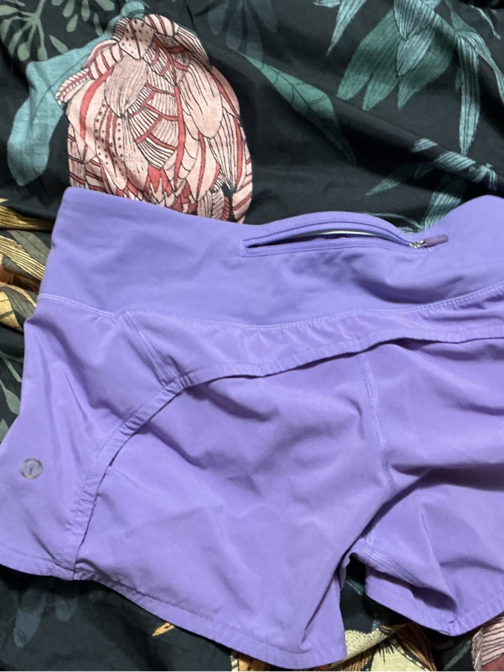 Lavender Active Running Shorts with Rear Zip Pocket
